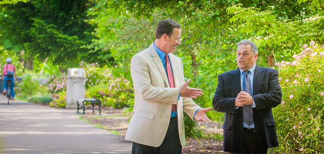 John Turman and Eric Cheney at Riverfront Park in Corvallis